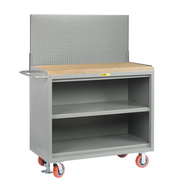Mobile Bench Cabinets, 36"W, 1-3/4" Butcher Block, Pegboard